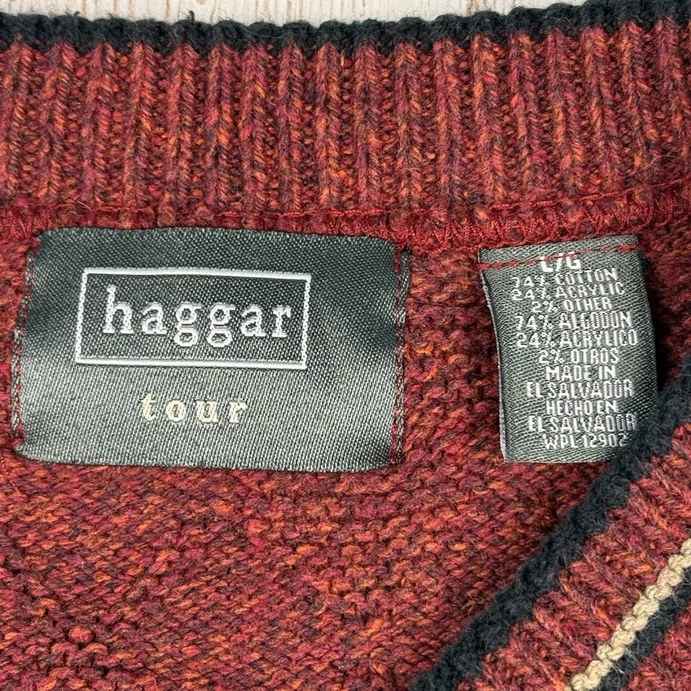 HAGGAR TOUR Large L Burgundy Grandpa Sweater Embroidered V-Neck Pullover Golf - Picture 4 of 7